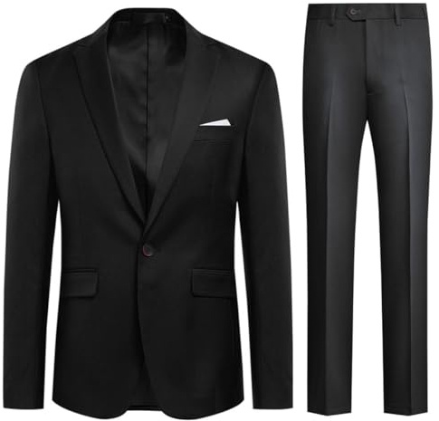 Allthemen Herrklänning i 2 delar enfärgad med en knapp och slits på baksidan (Blazer + byxor) affärsdräkt, Svart, S