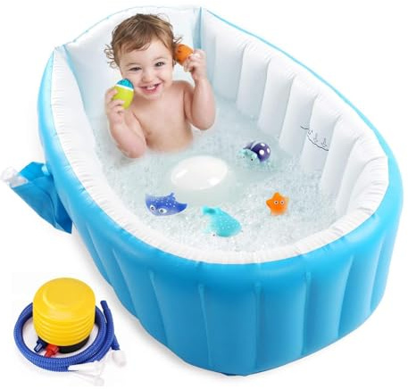 Baby Aufblasbare Badewanne Tragbare Reise Baby Säugling Badewanne Kleinkind mit Luftpumpe, Anti-Rutsch Pool Faltbar Mini Luft Schwimmbad für Neugeborene