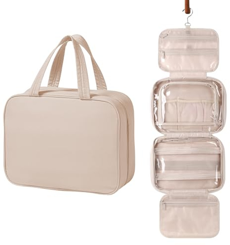 Outplea Trousse de Toilette Femmes, Suspendu Imperméable Sac de Toilette Voyage avec Crochet, Grande Sacs de Maquillage pour Articles de Toilette et Cosmétiques, Rose