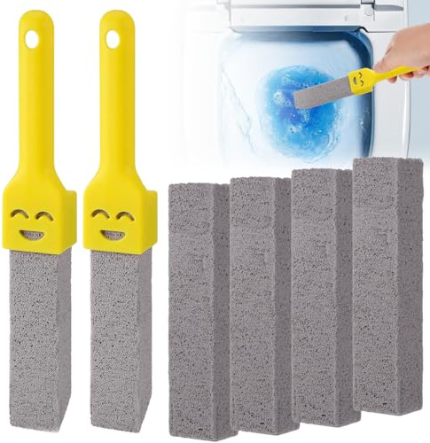 Pumice Stone for Toilet, 6pcs Toilet Pumice Cleaning Stone with 2 Cleaner Handles,Replaceable Design,Limescale Remover for Kitchen, Bathroom, Pool (Yellow)
