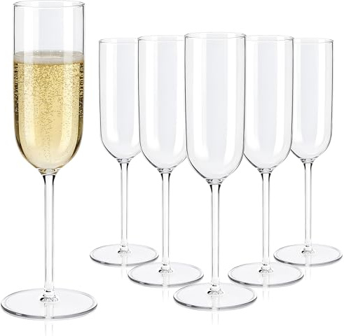 LEYIQU Plastic Champagne Flutes Set, 6oz Unbreakable Champagne Glasses Bulk, Shatterproof Reusable Mimosa Prosecco Sparkling Wine Cups for Wedding Mother's Day Party (Clear, 10pcs)