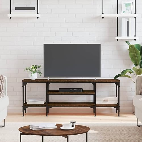 GeenYuu TV-Schrank Braun Eichen-Optik, 121x35x45cm, Holzwerkstoff & Eisen, Industrial Style, Robuster Tisch TV Stand für Wohnzimmer, Medienkonsole