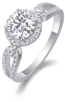 Ayoiow Halo Vorsteckring Weissgold 585 für Damen mit 1ct Moissanit, Verlobungsringe Vorsteckring für Sie, 14 Karat Weißgold Größe 57 (18.1)
