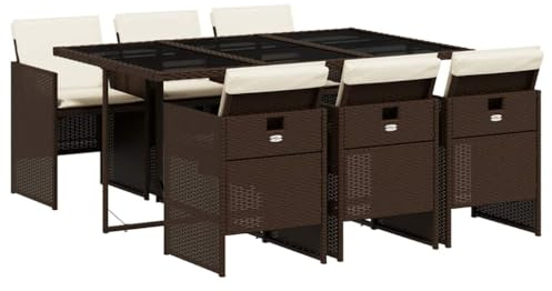 Emmtore Set Comedor de jardín 7 pzas con Cojines ratán sintético marrón Cristal
