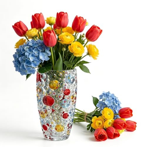 Blumenvase Glas, 25x12cm Kristall Vase, Glasvase Bunte Kristallblumenvase | Tischdekorationsvase, Regenbogenvase, Hohe Blumen Vasen, Groß Tischdeko für Zuhause, Wohnzimmer, Büro, Hochzeit, Party