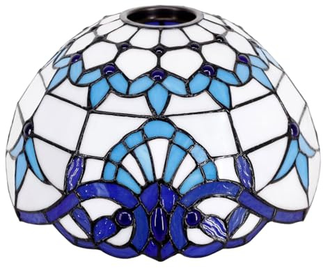 HCZKIUJY Pantalla de lámpara barroca de 12 Pulgadas, Pantalla de vitral Estilo Tiffany, Accesorios de Cubierta de luz Blanca y Azul, Apta para lámparas de Mesa, Colgantes, de pie y de(Large Hole)