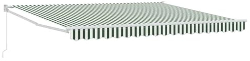 Tmriohed Tenda da sole retrattile, 400 x 300 cm, con braccio articolato, per terrazza e balcone, con manovella in alluminio e tessuto in poliestere, strisce verdi e bianche