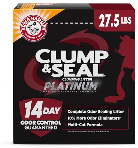 ARM & HAMMER Clump & Seal Platinum Cat Litter, Multi-Cat Clumping Litter Forms Rock-Hard Clumps, Powerful Odor Eliminators with Baking Soda, 14-Day Odor Control, 27.5 lbs