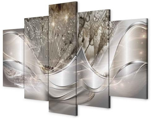 murando - Wandbilder XXL Abstrakt Blumen 200x100 cm 5 tlg - Wand Deko Bild Leinwand Groß Wandbild Bilder Wohnzimmer Schlafzimmer Kunstdrucke - Pusteblume Natur Grau Beige Glamour a-C-0087-b-n