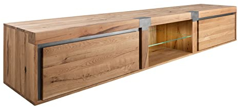 MASSIVMOEBEL24.DE | New Amsterdam TV-Board aus Massivholz #04 Wildeiche/Zerreiche - Eiche Natur, geölt Modern-Stil 260x48x50 cm massives TV Regal Lowboard