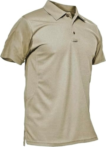 KEFITEVD Utomhus andningsbara pikétröjor för män snabbtorkande kortärmad safari campingtoppar, Khaki, 3XL
