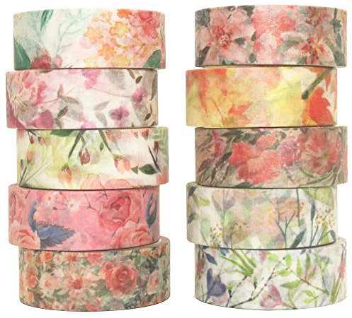 YUBBAEX Washi Tape Set Masking Tape Dekoratives Klebeband für Scrapbooking, Bullet Tagebuch, Planer, Geschenkverpackung, Urlaubsdekoration (Fromantisch 10 Rollen Warm Ton)