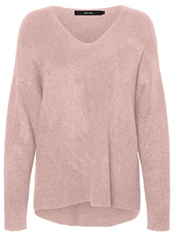 VERO MODA Maglione in Maglia Scollo a V a Maniche Lunghe Maglione Lavorato VMCREWLEFILE., Colore:Rosa, Taglia:XL