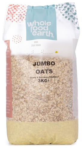 Wholefood Earth Jumbo Oats 3kg - Whole Grain Rolled Oats for Porridge, High Fibre, Source of Protein
