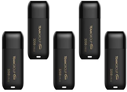 TEAMGROUP C175 TC175332GB21 Lot de 5 clés USB 3.2 Gen 1 (USB 3.1/3.0), mémoire de stockage de données externe, compatible avec ordinateur/ordinateur portable, noir mat