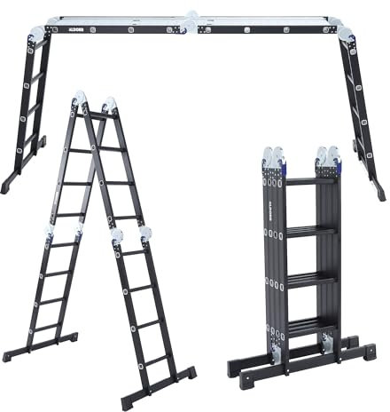 ALDORR 4x4 Profesional Klappleiter mit Plattform - Hochwertiges Aluminium - Vielseitig einsetzbar - Tragfähigkeit bis 150 kg - Zusammenklappbar - Sicher und Zuverlässig (EN131) - Ausziehbare Leiter