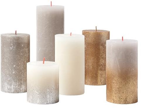 Bolsius Rustik Stumpenkerzen - Geschenkset mit 6 Stück - New Sparkle - Dekorative Haushaltskerzen - Lange Brenndauer - Duftfrei - Enthält natürliches Pflanzenwachs - Ohne Palmöl