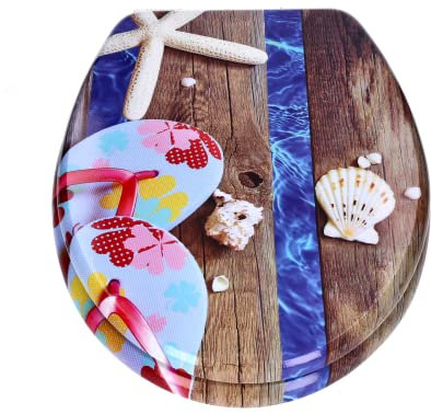 TP WC-Sitz mit Absenk-Automatik und Motiv, Soft-Close-Funktion, Toiletten-Deckel mit Holz-Kern, ovale O-Form, EU-Größe, bis 120 kg, rostfreie Scharniere, einfache Montage (Holiday)