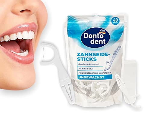 Dontodent Lot de 40 bâtons de fil dentaire à double fonction : bâton de fil dentaire et cure-dents pliables