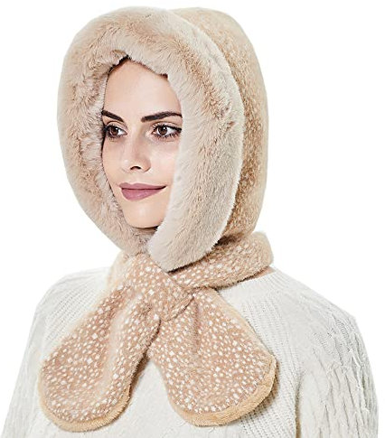 YEKEYI Wintermütze für Frauen Warm Kapuzenschal Mütze Fleece Beanie Mützen Schal Maske Winter Sturmhaube Pullover Strickmütze Skimütze, gelb, 7 1/8