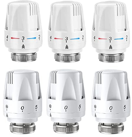 Trintion 6PCS Thermostatic Radiator Head Radiator Thermostat Head M 30 x 1.5 Radiator Valve Replacement Head Head Heating Valve Tool for Heating Systems Heater Control for Home Office