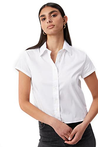 L S U Ladies Short Sleeve Blouse Workwear Office WEAR Casual WEAR Shirt Cotton Blouse (as8, Numeric, Numeric_40, Regular, Regular, White)