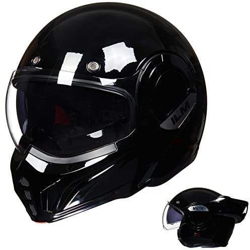 ILM Klapphelm Motorradhelm Integralhelm Herren Damen ATV UTV mit 180° Umkehrbarer Kinnschutz ECE22.06 Model-B707,Schwarzer Glanz, M