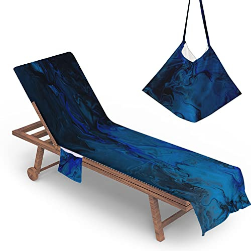 Surwin Ölgemälde Schonbezug Für Gartenliege Sommer Strandliegenauflage Frottee Liegenauflage Stuhl Strandtuch Sun Lounger Bezug mit Tasche Sporthandtuch für Garten Schwimmen (75x210cm,Blau)