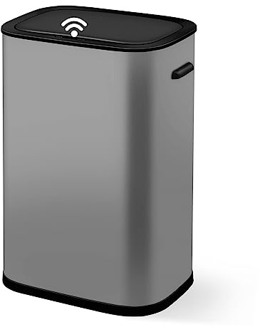 GAOMON Automatic Trash Can with Lid, 14.5 Gallon Touchless Garbage Can, Smart Motion Sensor Rubbish Can, 55 L Rectangular Stainless Steel Waste Basket for Kitchen Office Toilet Bedroom, Gray