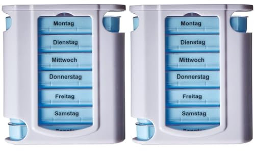 M&H-24 Pillenbox 7 Tage mit 4 Fächern pro Tag, Wocheneinteilung, Praktisch für Reisen, Packung mit 2 (13x11x4cm)