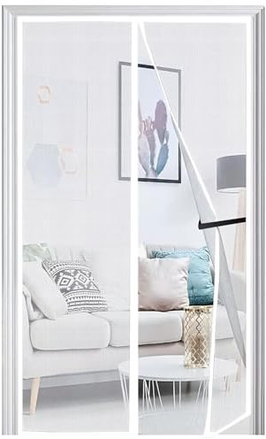 Panngu Fliegengitter Balkontür Magnet 110x210cm, 2024 Verstärkt Fliegenvorhang Terrassentür Magnete Türe Ohne Bohren, Fliegennetz Balkon Insektenschutz Tür, Magnetische Moskitonetz Vorhang Weiß