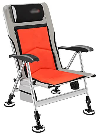 MOOWI Camping Stuhl Büro-Recliner Angeln Chaisel-Liegestuhl mit Kissen Faltbare Rückenlehne verstellbare Beine for Camping-Strandstühle unterstützen 400 lbs Anglerstuhl