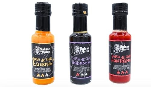 Pack Salsas Picante - Habanera, Escorpión, Fantasma - 3 BOTELLAS DE 125ml - Salsas de la Mama