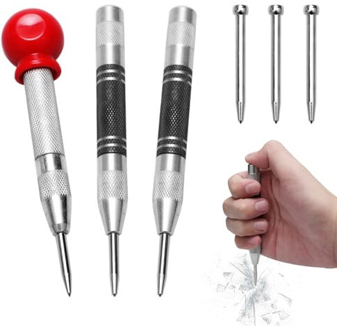 3 Pièces Pointeau Automatique, Pointeau à Frapper avec 3 Aiguilles de Remplacement, Pointeau pour Verre Métal Bois Plastique