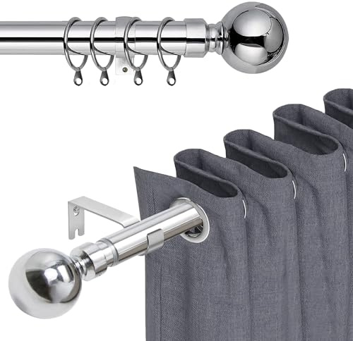 BedLooms Extendable Curtain Poles for Eyelet Curtains 160x300cm Chrome Curtain Pole - Includes Curtain Rod Finials, Hooks, Rings and Fitting Set