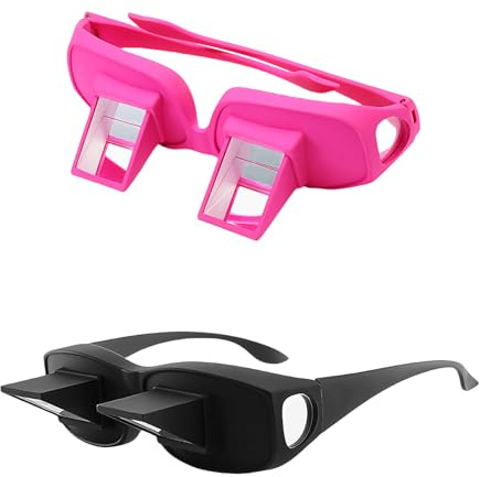 Beiskll Lazy Glasses - Horizontal Reading Prism Glasses, 2 Pack Bed Lie Down Reading & Watching TV Spectacles, Unisex Lightweight Periscope Eyewear（Black+Pink）