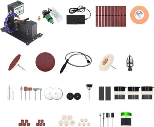 Amoladora, Mini lijadora de banda de 250 W, lijado eléctrico, pulidora, pulidora, pulido en seco y húmedo, lijadora, pequeña máquina de banda de arena, regulación de 7 velocidades con 10 bandas de lij