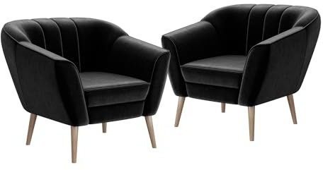 MEBLINI Sofa Sessel für Wohnzimmer 2er Set - Mini Lounge für Zwei Personen - Sitzgarnitur - Polstergarnitur - KAIA - 1+1 - Schwarz Samt