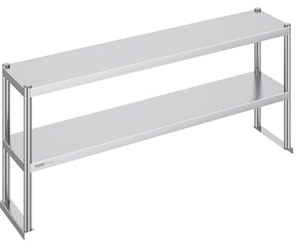VEVOR Tavolo da Lavoro di Preparazione in Acciaio Inossidabile, Scaffale per Cucina, Ristorante, Officina a Doppio Piano 305 x 1524 x 600 mm Scaffale a Doppio Livello, Altezza Regolabile