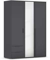 Rauch Möbel NAGATA, Kleiderschrank, Farbe Grau metallic, Breite 140 cm | Schrank, Mehrzweckschrank, 3-türig, Spiegel, 2 Schubladen, für Schlafzimmer, Kinderzimmer, Studentenwohnung, Homeoffice