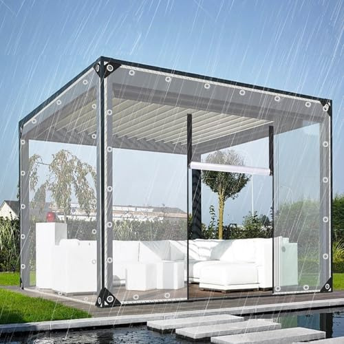 KOOEIN Plane Wasserdicht Schwerlast 1/1.2/1.5/2/2.8/3m,PVC Durchsichtige wasserdichte Abdeckplane Mit Reißverschluss,0,3mm Kunststoff-Schutzplane,Wetterfeste Trennvorhänge,WxH-2x2m/6.6x6.6ft