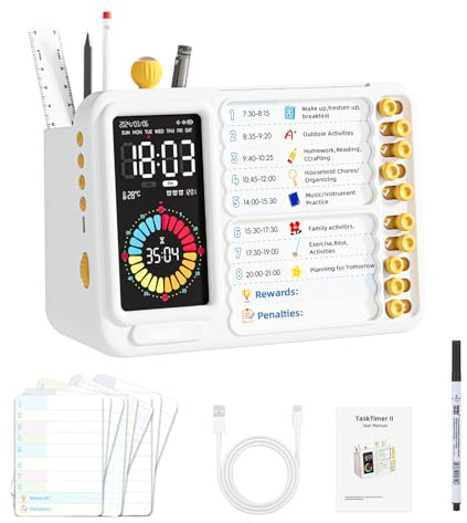 AFAITH Visueller Timer für Kinder, Countdown-Timer, Aufgabenliste für Kinder für Klassenzimmer, Büro, Küche, Schreibtisch-Timer, Kinder-Zeitmanagement-Tools