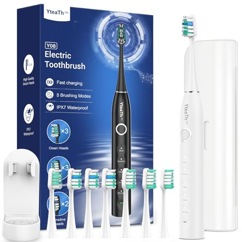 Electric Toothbrush for Kids and Women - Sonic Electric Toothbrushes with 8 Toothbrush Heads and 2 Minute Smart Timer, 90 Days Battery Life, 5 Brushing Modes, Travel Case (Snow)