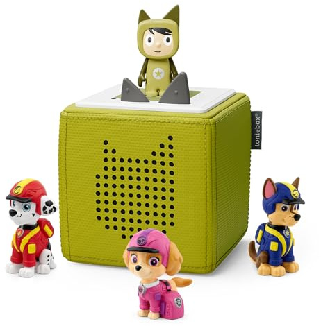 tonies PAW Patrol Jungle Pups Green Toniebox Bundle Incl. 1 Creative Tonie and 3 Tonie Characters: Jungle Pups Chase, Marshall,Skye, Kids Gifts and Kids Music Player.