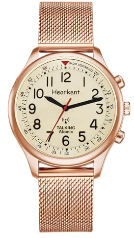 Hearkent Montre parlante pour femme pour personnes âgées aveugles malvoyantes, voix forte et claire, parle allemand, Or rose