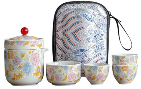 Set da tè da viaggio smaltato antico, tazza espresso portatile da tè Kung Fu - una pentola di quattro tazze set da tè da viaggio