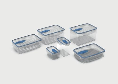 Biesse Set 6 Contenitori Ermetici per Alimenti, 0,3-0,6-1-1,5-2-2,6 L, con Valvola Microonde, Chiusure di Sicurezza 100% Made in Italy (blu)