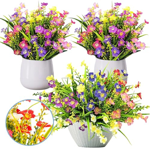 Eymobad 6 confezioni di fiori artificiali come reali, 6 colori artificiali per balconi, fiori artificiali di primavera, bouquet di fiori artificiali in plastica, decorazione per interni