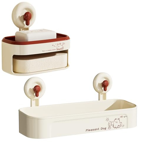 FESSOSKO 2er Set Duschablage mit Saugnapf – Badezimmer Organizer Ohne Bohren, Enthält 1 Duschregal und 1 Seifenhalter – Wasserdicht, Abnehmbar – Ideal für Shampoo und Duschgel