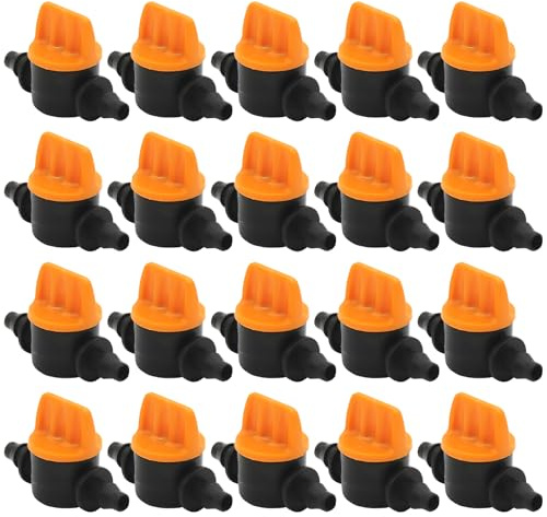 Drip Irrigation Barb Shut-Off Valve Micro Irrigation Fittings 20-Pack 1/4-Inch 4mm/7mm Universal Manifold Tubing Coupling Valve for Gardens, Lawns, RO Systems, Water Purifiers & Hydroponics